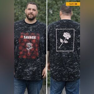 Savage Rose Graphic Tee - Black with Red Print 3X